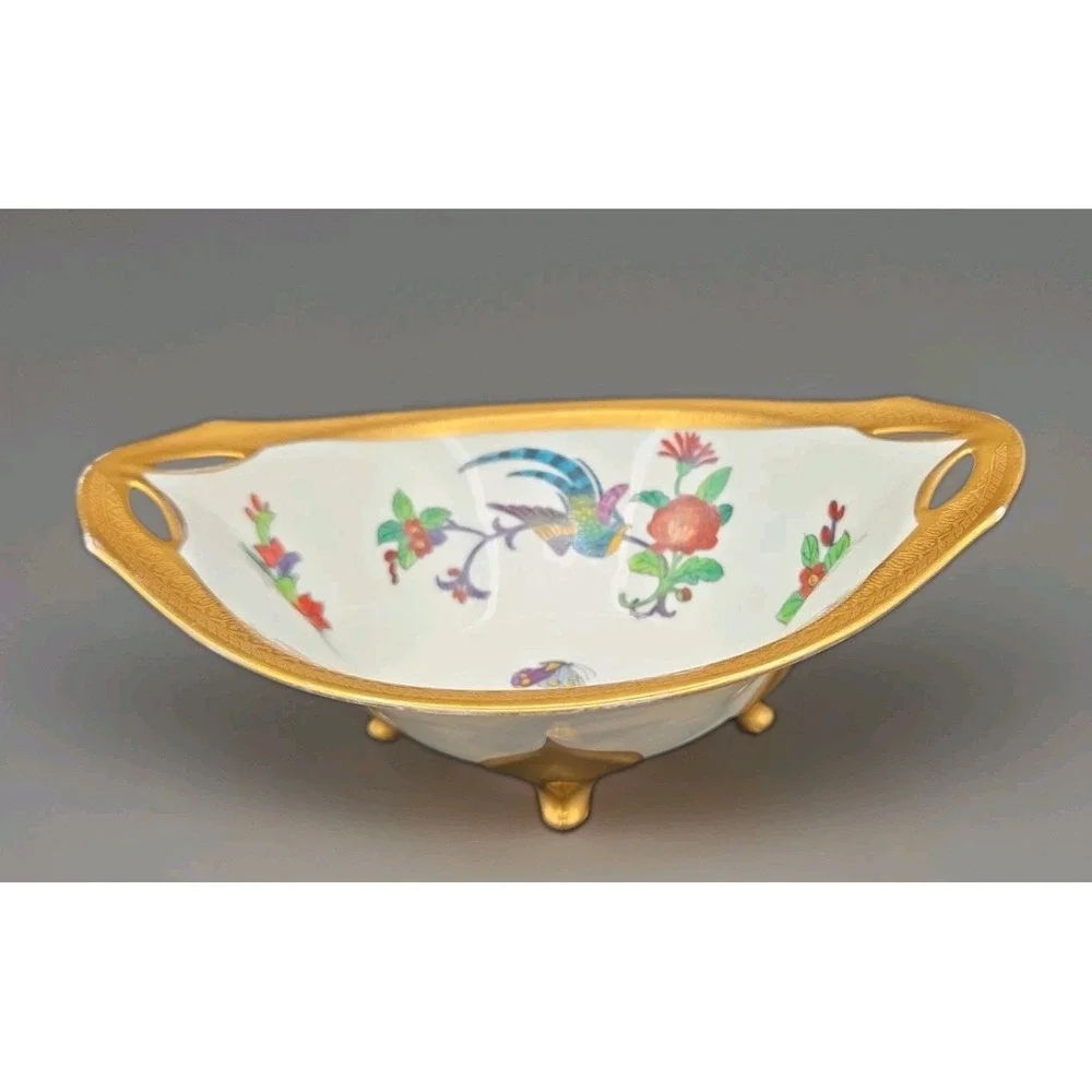 Antique Pickard China Bird of Paradise Footed Bowl Signed J Stein 1912 Mint Gold
